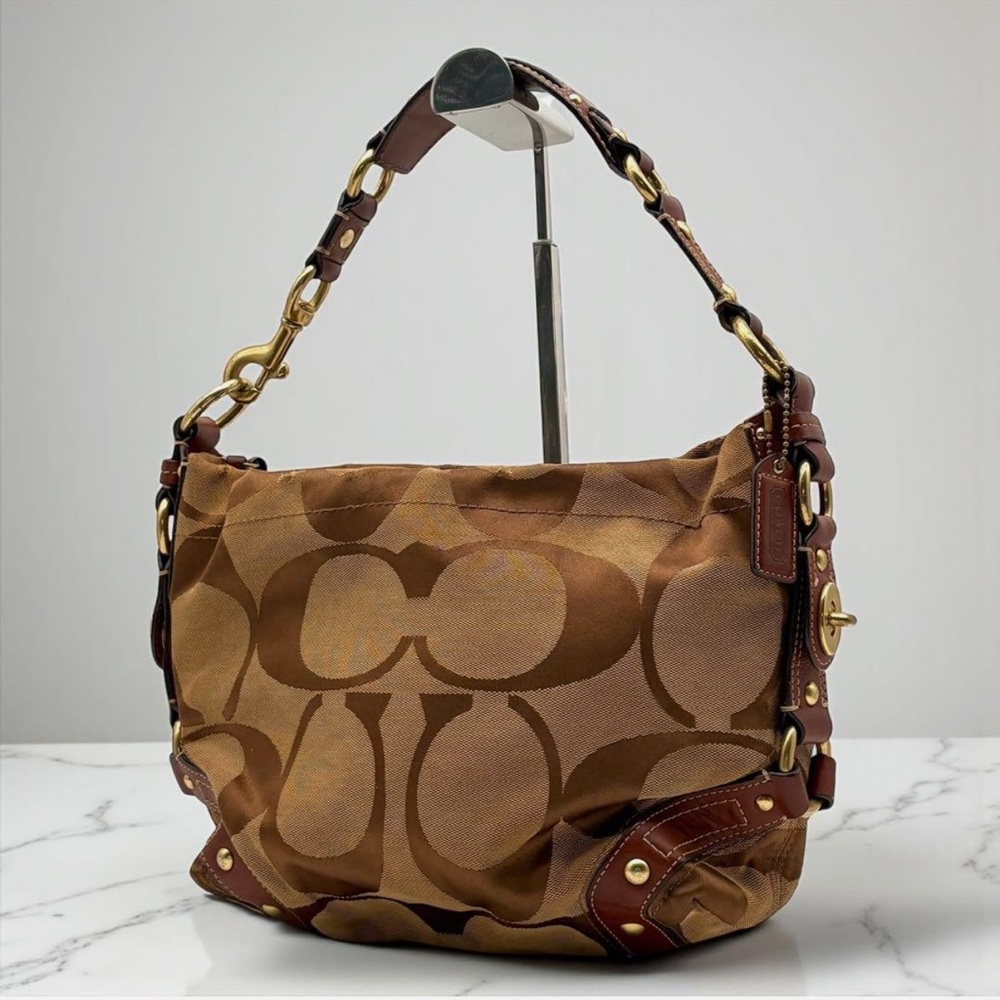 Coach Tan and Brown Signature Canvas Shoulder Bag